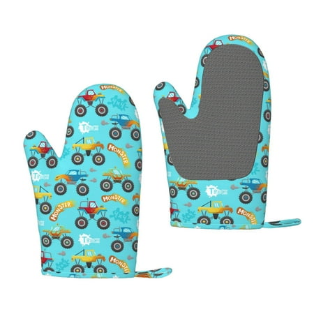 

Lafuoo Cartoon Monster Truck Pattern Silicone Anti-Scalding Gloves Hanging Rope Gloves are Suitable for Kitchen Utensils for Kitchen Baking Cooking Outdoor Barbecue