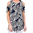 thumbnail image 3 of Camiseta de mujer con cuello redondo y hombros descubiertos Camiseta con estampado floral, negro, blanco, XL Yuarrent AP001532-04, 3 of 7