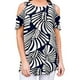 thumbnail image 3 of Camiseta de mujer con cuello redondo y hombros descubiertos Camiseta con estampado floral, negro, blanco, S AweSitey AP001532-01, 3 of 7