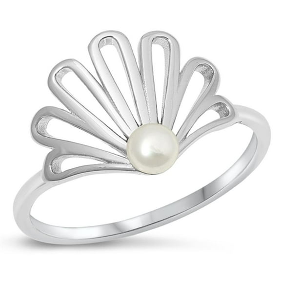 Freshwater Simulated Pearl Beach Ring .925 Sterling Silver Band Jewelry Female Male Unisex Size 5