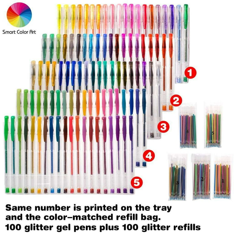 200 Gel Pen Set 100 Color Gel Pens with Refill Fine Tip Glitter