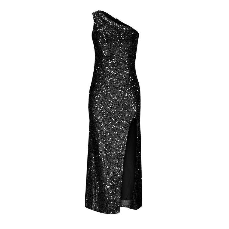 IROINNID Fall Dress for Women Semi Formal Evenning Party Bodycon Dress Pure  Desire Split One Shoulder Sequin Dress,Black - Walmart.com