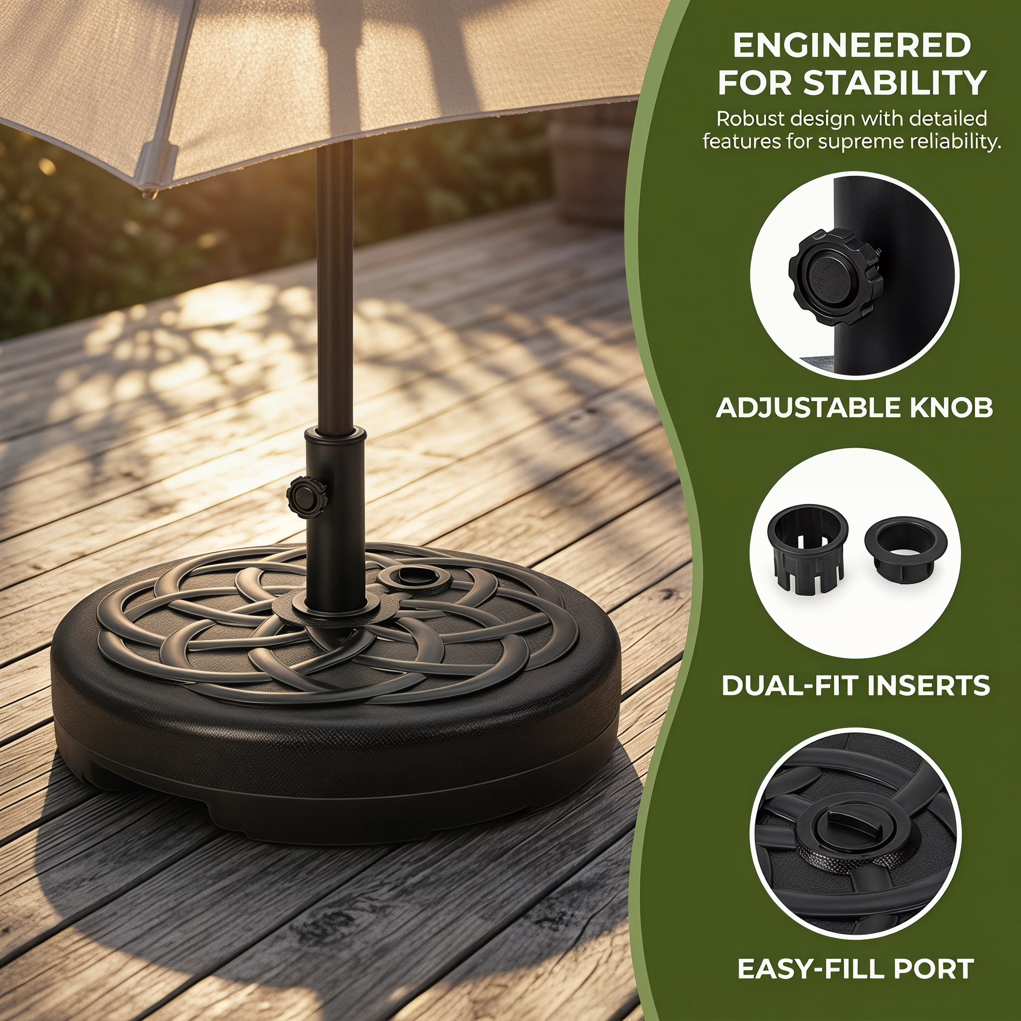 Kadyn Patio Umbrella Base, Heavy Duty Stand Umbrella Base Stand,22 Inch Fillable Heavy-Duty Round Patio Umbrella Base Stand