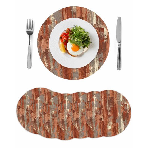 Orange Abstract Round 13 Inch Placemats Set of 6, Vintage Geometric Gradient Oil Painting Modern HeatResistant Non Slip Place Mats for Dining Table, Wipeable Kitchen Table Mats for Housewarming