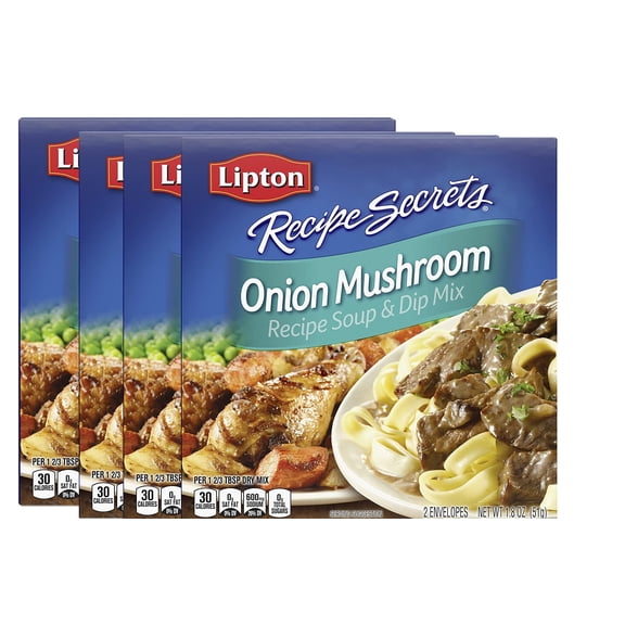 Lipton Soup and Dip Mix For a Delicious Meal Onion Mushroom Great With Your Favorite Recipes, Dip or Soup Mix 1.8 oz, Pack of 4
