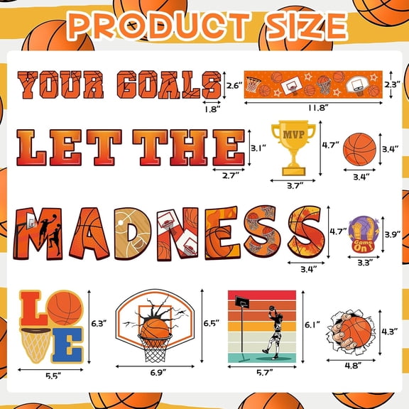 83Pcs Basketball Bulletin Board Decoration March Basketball Bulletin Board Border Madness Sports Cutouts Paper Decor for Classroom School Chalkboard Wall Party Supplies$$Office