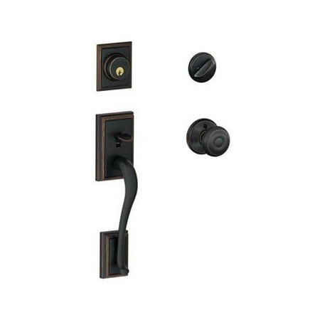 - Schlage Lock F60VADDXGEO716 Entry Door Handleset Lockset, Addison Georgian, Single Cylinder, Aged Bronze
