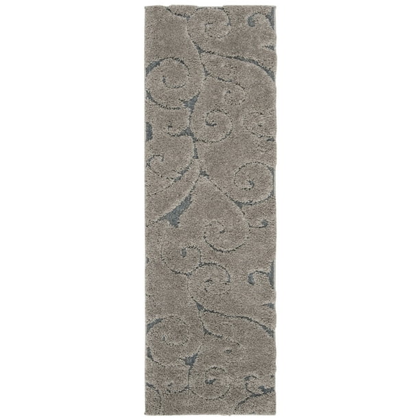 SAFAVIEH Florida Doug Floral Vines Shag Runner Rug, Grey/Light Blue, 2