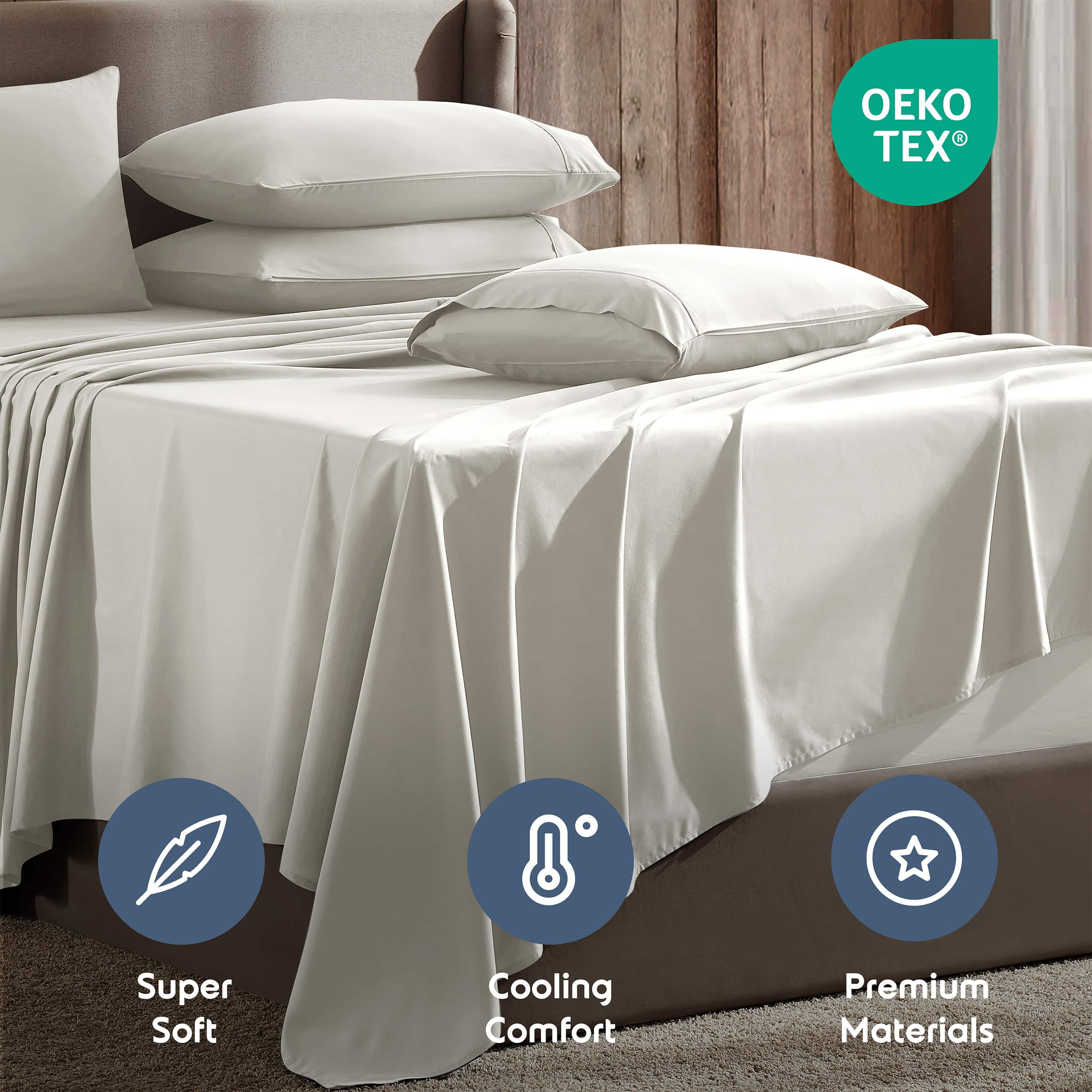 LammaLoe Extra Deep Pocket Split King Sheets set, Fits 18"-24" Mattress, 7 Piece Soft Microfiber Bed Sheet Sets, Off White