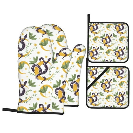 

Oven Mitts and Pot Holders 4 Piece Cartoon Cute Snake Plant High Heat Slip Resistant Oven Mitt and Trivets Set Kitchen Oven Glove Pot Holders for Cooking Baking Grilling