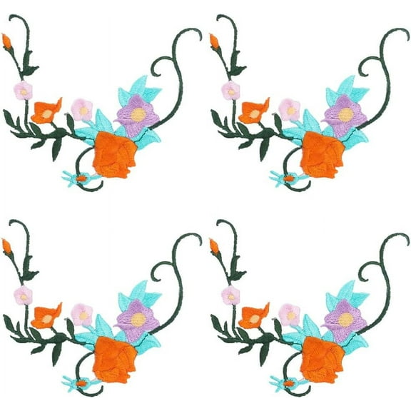 4pcs 4Pcs Flower Patches Embroidered 3D Floral Appliques Sewing Decorative Iron On Patches Appliques Embellishments for Clothing Bags Hats Jeans DIY Accessories Embroidery Decoration for DIY Orange