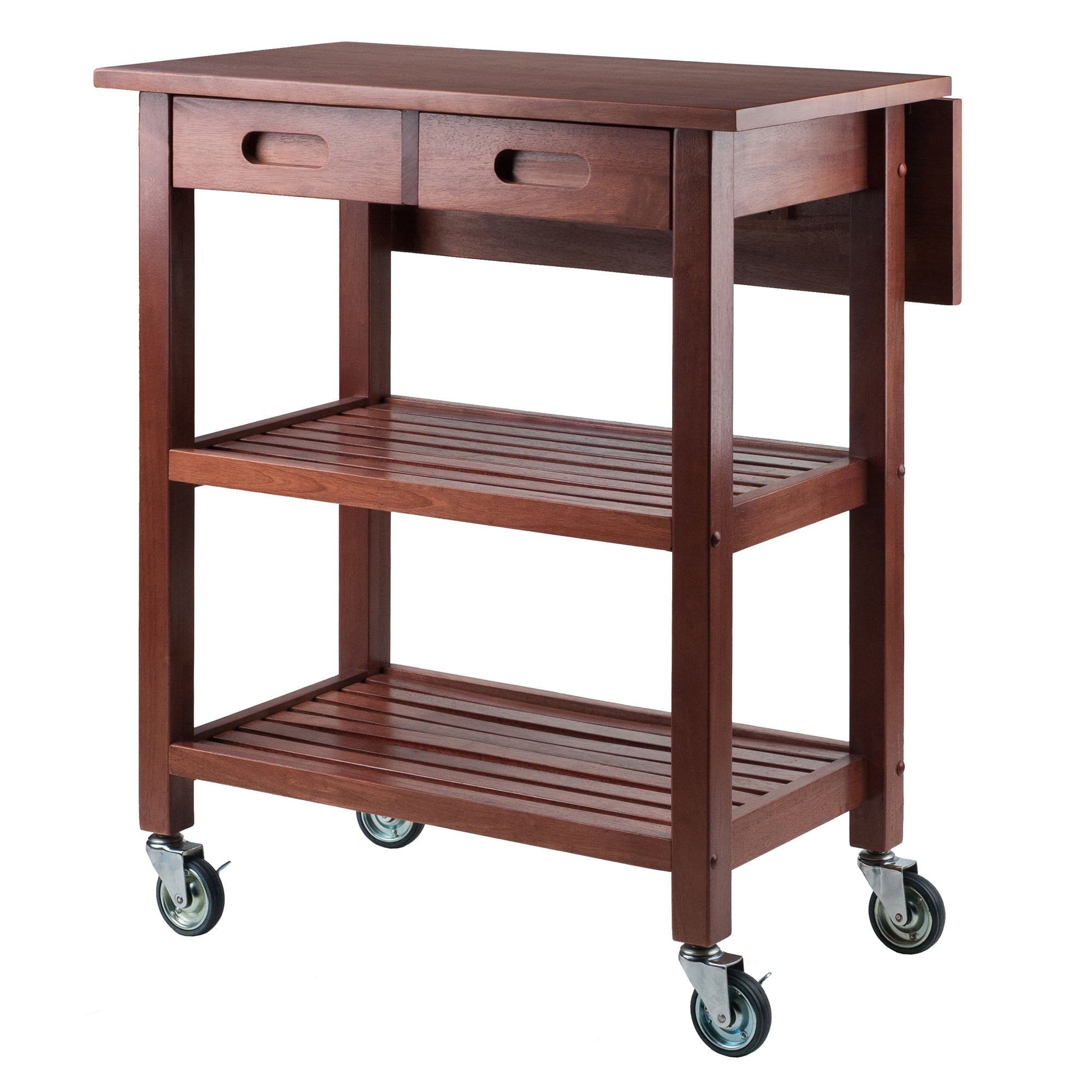 Wooden Serving Trolley with Glass Top HxWxD: 62 x 66 x 38 cm Natural 2 Tiers Relaxdays Kitchen Cart with Wheels