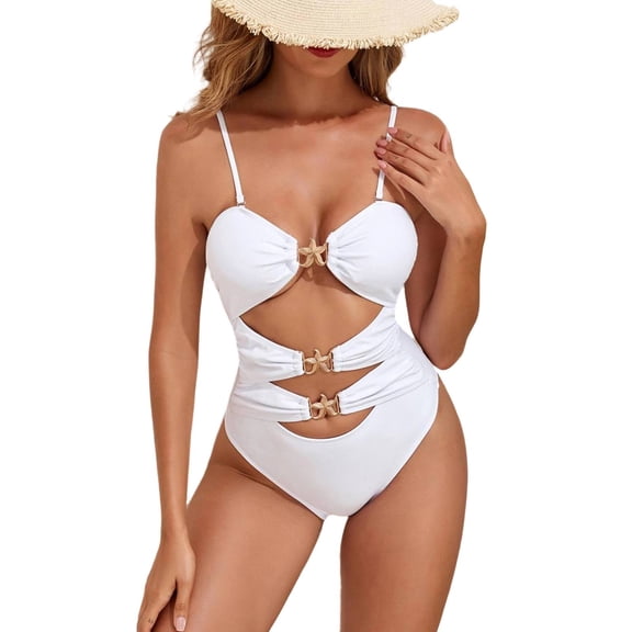 UTSJKR Women's One-Piece Swimsuit Tummy Control Trendy Ruched Bandeau Monokini Resort Vacation 2026 Bathing Suit White L