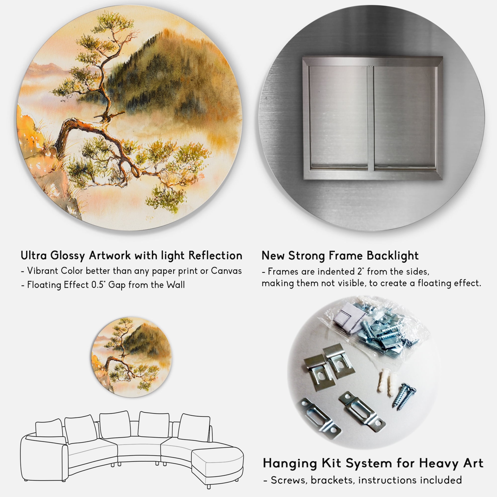 Designart 'The Top of Sokolica Peak With Curved Pine Tree' Traditional Circle Metal Wall Art 29x29 - Disc of 29