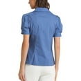 thumbnail image 3 of INSPIRE CHIC Women's Puff Short Sleeve Turn Down Collared Work Office Button Down Shirt M Blue, 3 of 6