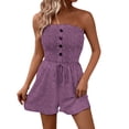 thumbnail image 2 of Wovilon Women's Strapless Smocked Romper Tube Top One-Piece Shorts with Decorative Buttons Drawstring Waist for Summer Beach Vacation Casual Daily Wear, 2 of 8