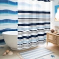 thumbnail image 5 of No Hook Shower Curtain, Navy Blue Gray Striped Shower Curtains for Bathroom with See Through Top Window, Farmhouse Stripes Modern Abstract Art Waterproof & Washable Bath Curtain Stall 48"x72", 5 of 9