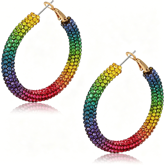 DESIGNICE Hoop Earrings Bohemian Rainbow Leopard Sparkle Pave Crystal Rhinestone Wrapped Hoop Earrings for Women