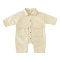 thumbnail image 3 of Likimi Baby Boys Denim Jumpsuits Lapel Button Down Solid Color Long Sleeve Romper For Baby Spring Autumn Fashionable Clothes Beige Size 2-3 Years, 3 of 6