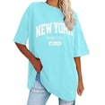 thumbnail image 3 of Xmyrz Elbow Length Tee Shirts For Women Summer Vintage New York Letter Print Long Shirt Casual Fashion Tops, 3 of 5