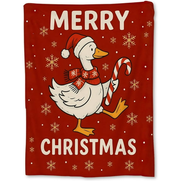 Christmas Goose Blanket, Cute Candy Cane Snowflakes Design Throw, Cozy Holiday Winter Home Decor Gift