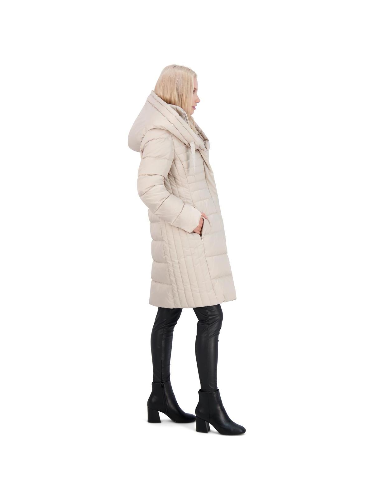 Tahari Casey Fitted Puffer Coat for Women-Quilted Winter Coat with Bib