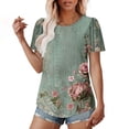 thumbnail image 4 of Atogsazn Haut à Manches Courtes pour Femmes Chemises Boho Florales Col Rond Plissé Tenue d'Été Blouses Tunique Décontractée Vêtements Gris P Mode, 4 of 7