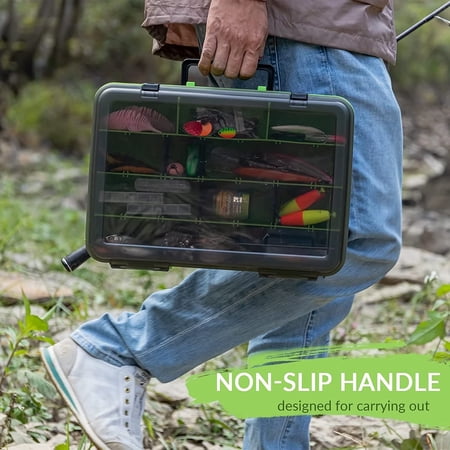 Double Layer Fishing Tackle Box Organizer with Adjustable Dividers for Outdoor Storage