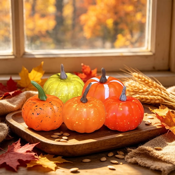 Artificial Mini Foam Pumpkins 6cm, Realistic Fake Pumpkin Ornaments, Fall Harvest Craft Supplies, Versatile Table Centerpiece Decor for Halloween Thanksgiving Indoor Home Desktop Styling