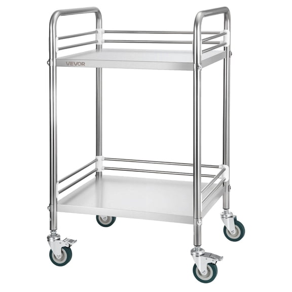 2-Shelf Mobile Utility Trolley for Food Service, Medical Equipment, Restaurant & Salon Supplies