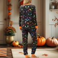 thumbnail image 4 of Halloween Pajamas Women Theme Full Printed Cute Long Sleeve Crewneck Pullover Tshirts Loose Pants Casual Cute Cozy Fall Winter Nightwear Relaxation 2 Pc Women's Loungewear Sets Black M, 4 of 4