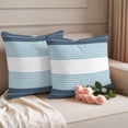 thumbnail image 2 of Haze Blue Aqua Stripe Outdoor Waterproof Pillow Covers, Modern Art Horizontal Striped Decorative Square Throw Pillowcase Sofa Cushion Sham for Patio/Couch/Chair, 18"x18" 2 Pack, 2 of 8