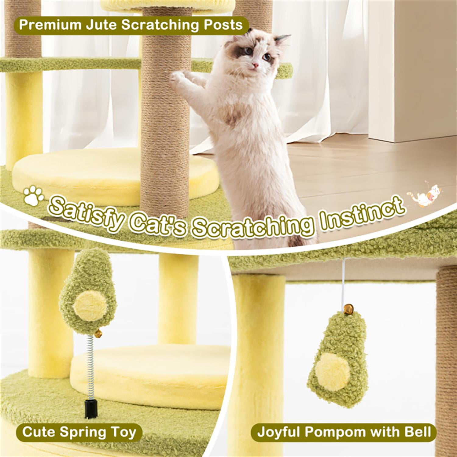 Kadyn 62" Cat Tree Tower with Private Condo for Indoor Cats, Multifunctional Plush Cat House with Scratching Posts and Padded Top Perch, Green