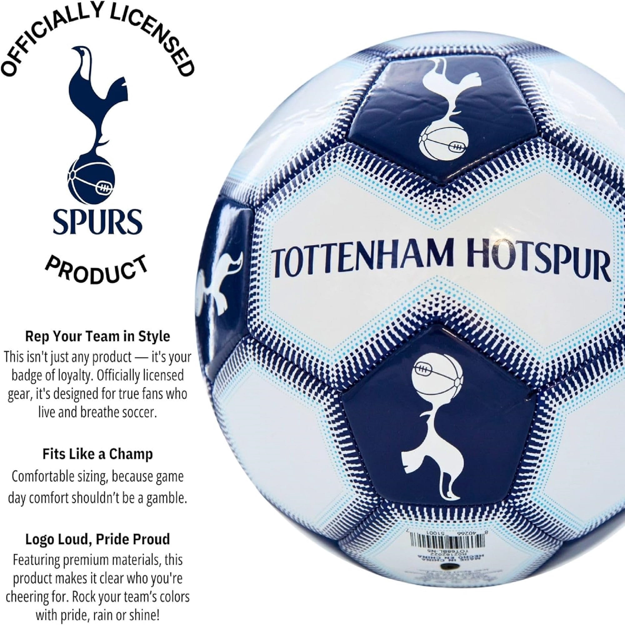 Icon Sports Tottenham Hotspur Soccer Ball - Stitches [White Blue] Size 5
