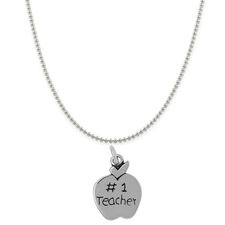 - Sterling Silver No. 1 Teacher Apple Charm on a 18 Ball Chain Necklace
