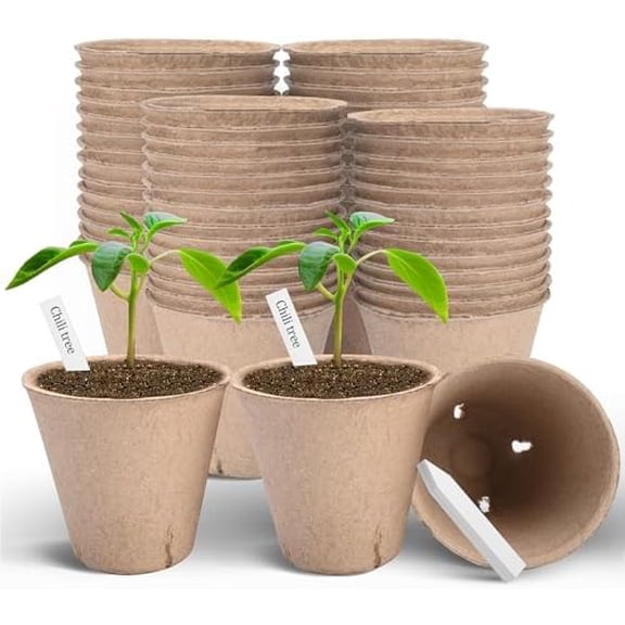 Peat Pots, 60 Pack Plant Starter Round Nursery Pot with Drainage Holes, Garden Germination Seedling Pots with 30 Plant Labels (3.15 Inch)