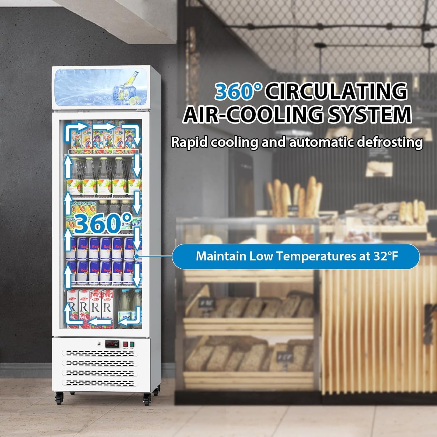 PULLAFUN 11.5 Cu.Ft. Commercial Display Fridge for Beverages, Display Refrigerator Drink Cooler Case Fridge With Led Light for Shop, Restaurant, Apartment, Adjustable Shelves, White