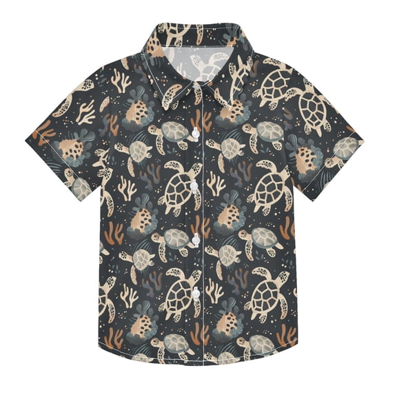 Dailycode Small Short Sleeve Button Down Shirts Turtles and Coral Reef Casual Shirt 3-10 Years