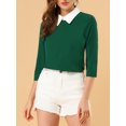 thumbnail image 5 of INSPIRE CHIC Women's Tops 3/4 Sleeves Contrast Collar Blouse S Deep Green, 5 of 6