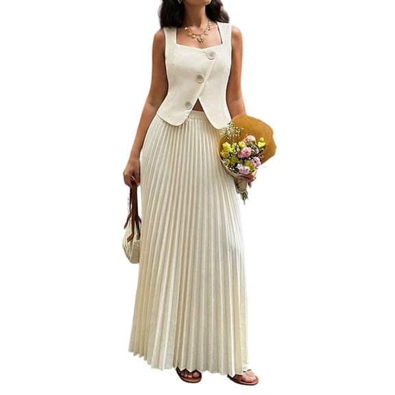 Womens Sleeveless Tank Top and Solid Color Midi Skirt Two Piece Set for Women Casual Summer Outfit Color S