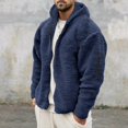 thumbnail image 2 of Lovskoo Men's Fuzzy Fleece Winter Coat Solid Color Plush Pocket Zipper Long Sleeve Hooded Casual Jackets Navy, 2 of 9