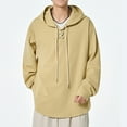 thumbnail image 2 of Drawstring Hoodies for Men Front Criss Cross Loose Casual Hooded Sweatshirt Plain Pullover Tops Fall Winter Spring (XL, Yellow), 2 of 5