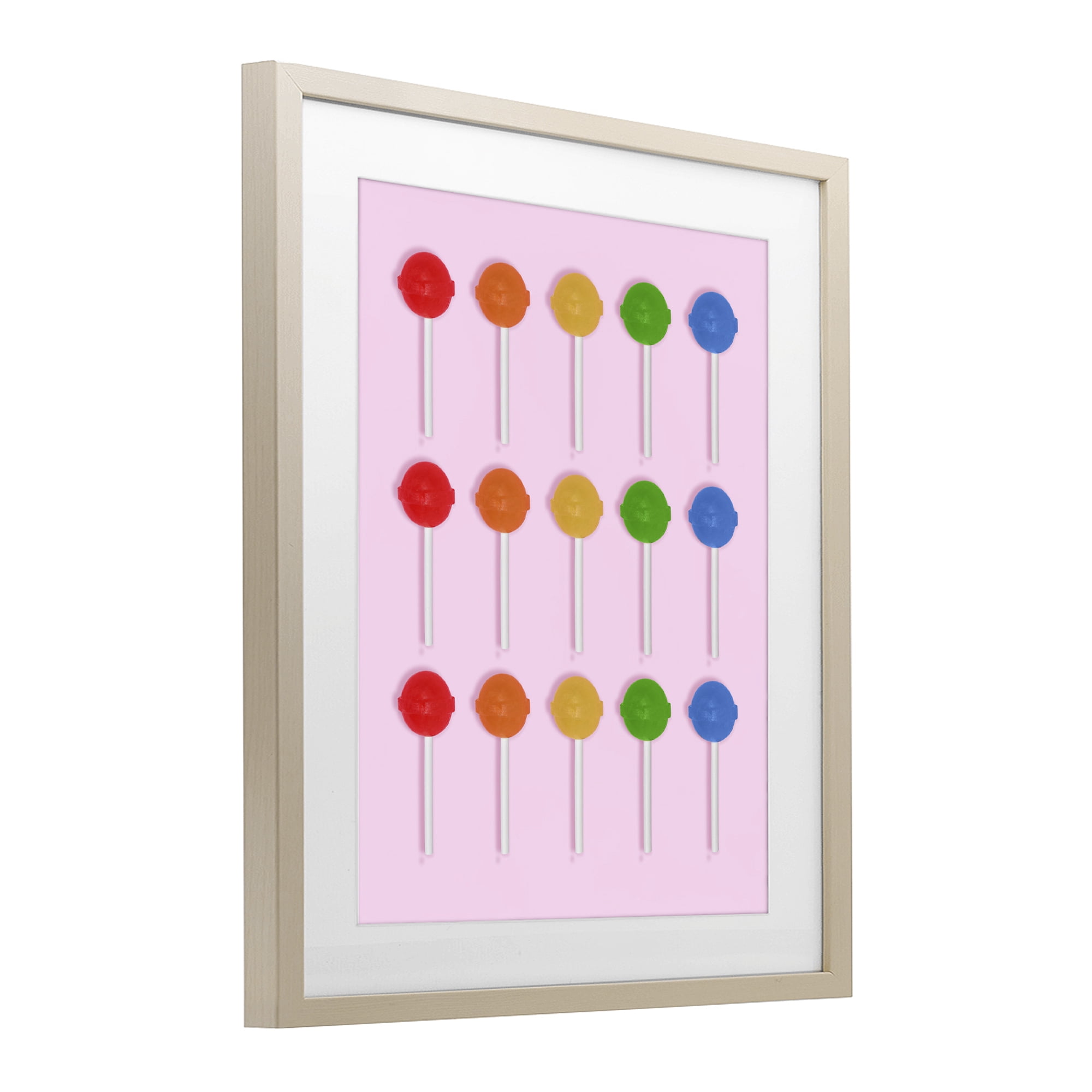 Stupell Industries Candy Pops on Light Pink Birch Framed Print Under Glass, design by LISH Creative