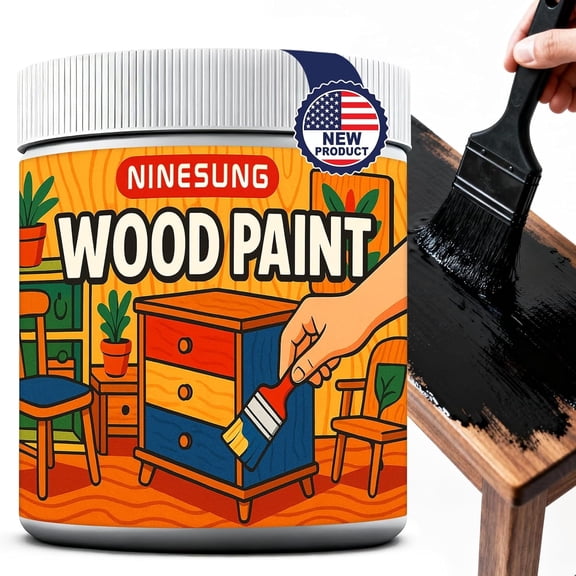 Wood Paint for Furniture, All In One Black Paint for Cabinet, Front Door, Wall, Bathroom, Kitchen - Durable & Fast Drying Interior & Exterior Craft Paint's (Black, 8 Fl Oz)