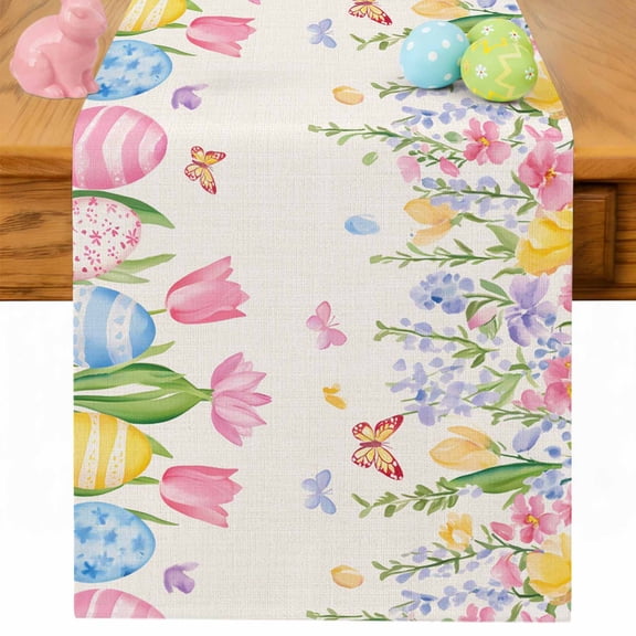 Spring Floral Easter Table Runner 90 Inches Long for Kitchen Dining, Pastoral Tulip Flowers Rustic Dresser Scarf Farmhouse, Dining Table Decorations for Wedding/Parties, 13 x 90 In