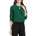 thumbnail image 6 of CURVOSPORT Women's Dressy Shirt Work Office Top Keyhole Pleated Front Ruched 3/4 Sleeve Chiffon Blouse M Green, 6 of 9