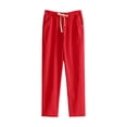 thumbnail image 2 of Women's Cotton Linen Pants, Elastic Drawstring Waist Casual Ankle Pants, Spring Summer Tapered Harem Pants for Women, Lightweight Breathable Lounge Pants - Red, 2 of 3
