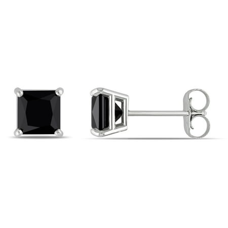 1 Carat T.W. Princess-cut Black Diamond 14kt White Gold Solitaire Earrings