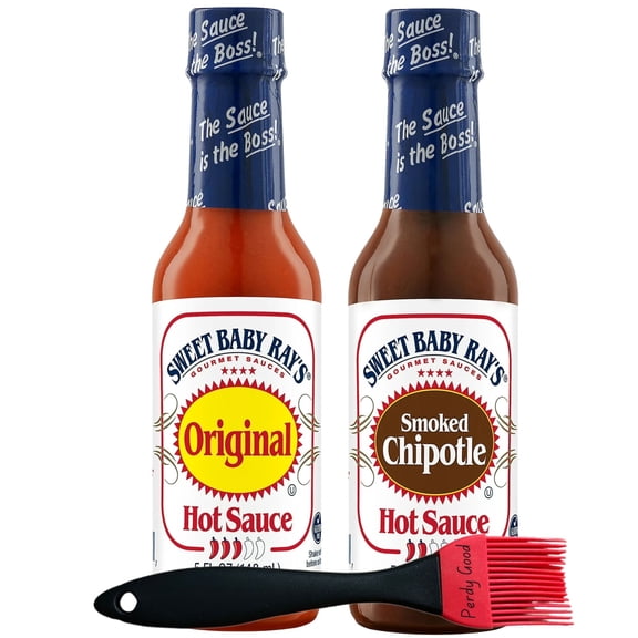 Sweet Baby Ray’s Chipotle & Original Hot Sauce 2 Pack with Perdy Good Basting Brush