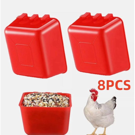 8pcs red Hanging Feed & Water Cage Cups Chickens Poultry Cage Cups 1 Pint / 16 fl. oz.